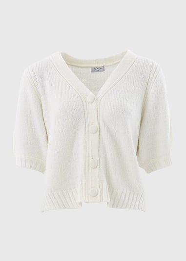 Cream Knit Puff Sleeve Cardigan