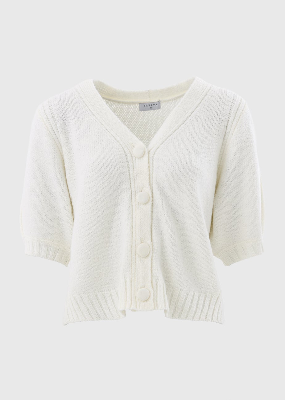 Cream Knit Puff Sleeve Cardigan