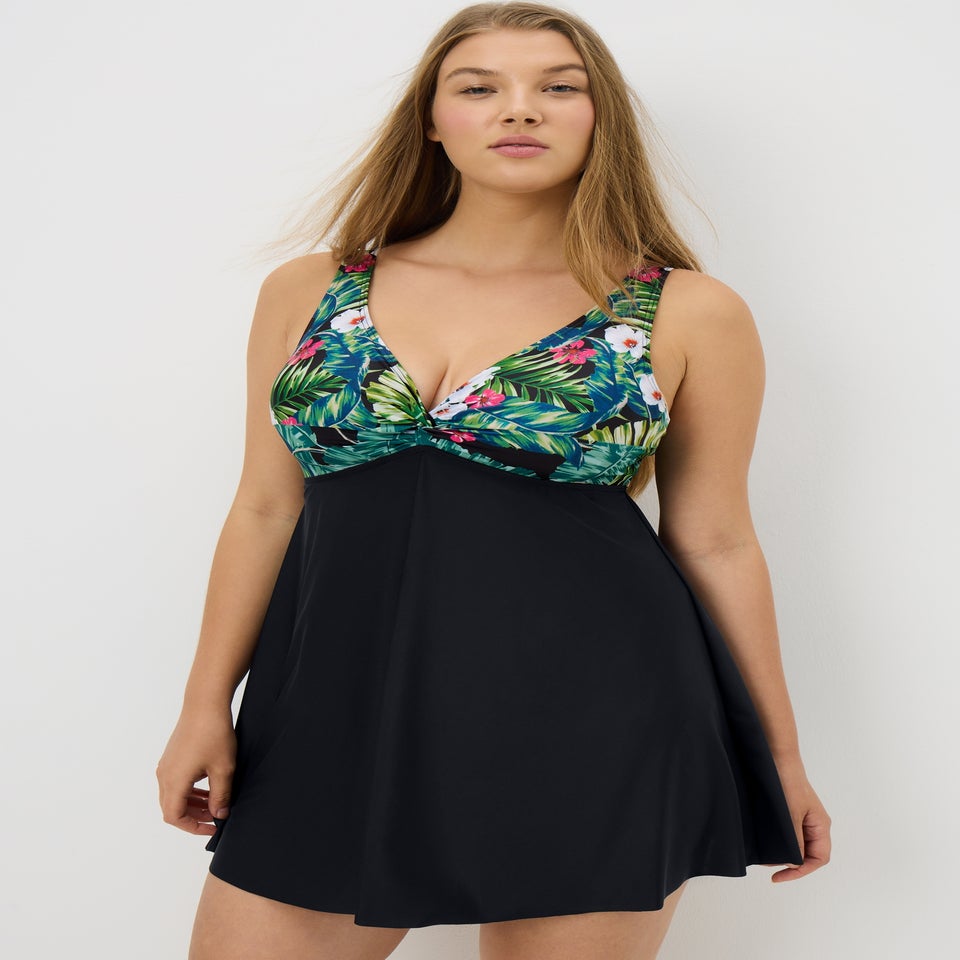 Green Tropical Print Swimdress