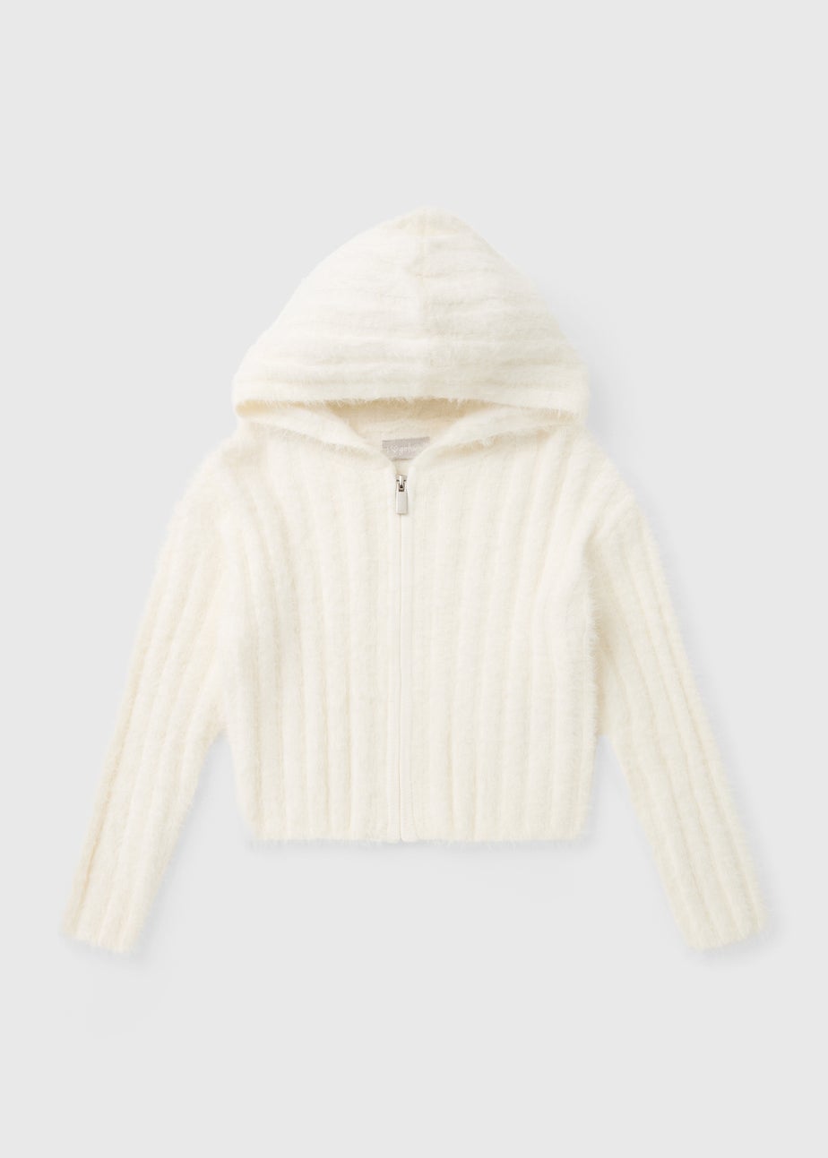 Girls Cream Fluffy Zip Cardigan (7-15yrs)