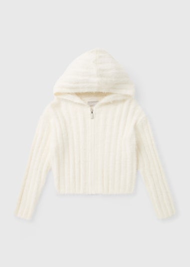 Girls Cream Fluffy Zip Cardigan (7-15yrs)