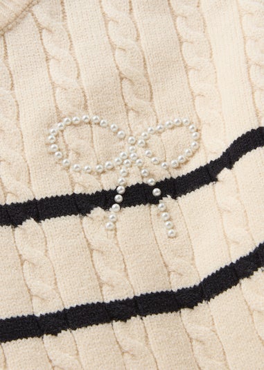 Girls Cream Striped Cable Jumper (7-15yrs)