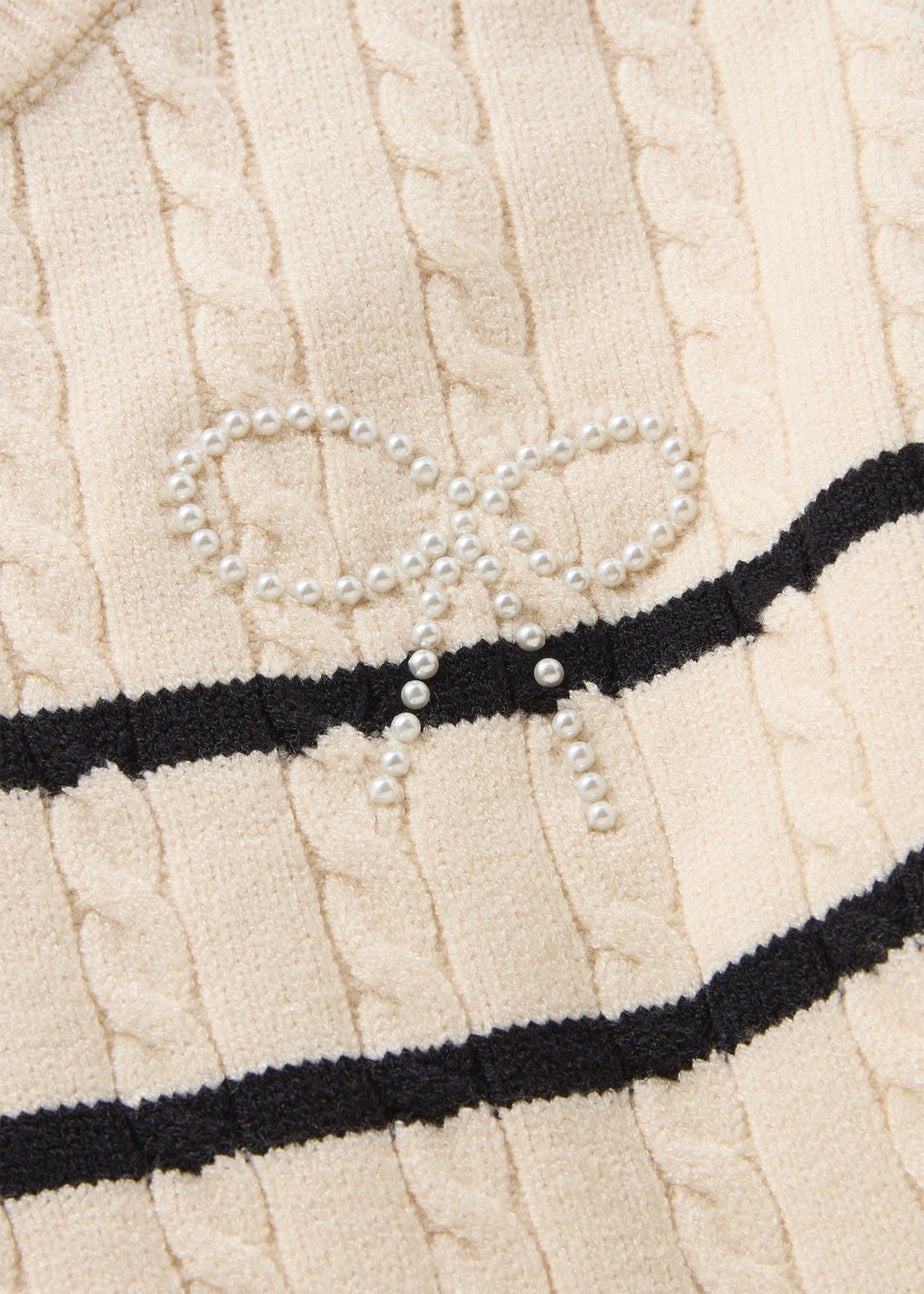 Girls Cream Striped Cable Jumper (7-15yrs)