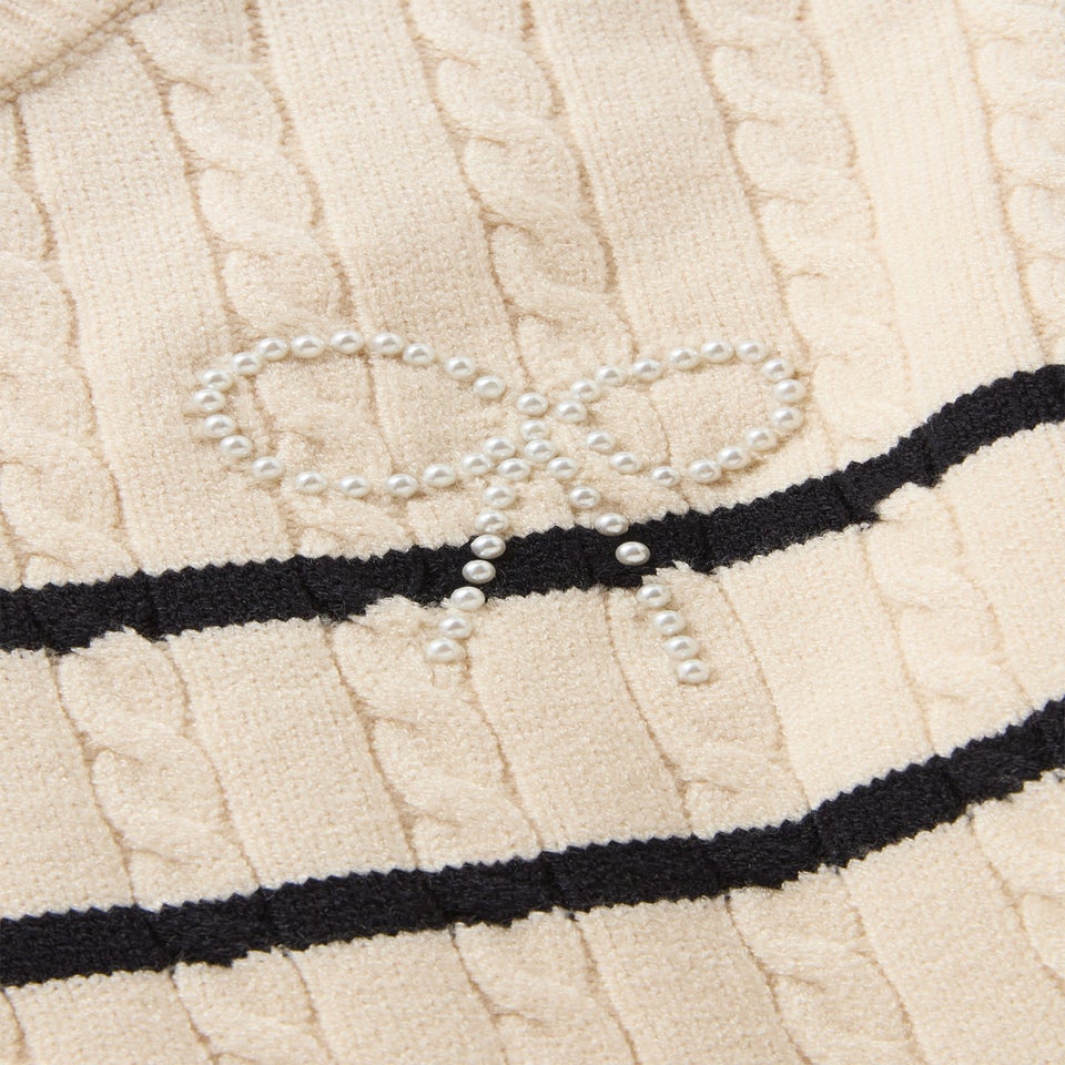 Girls Cream Striped Cable Jumper (7-15yrs)