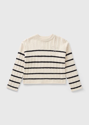 Girls Cream Striped Cable Jumper (7-15yrs)
