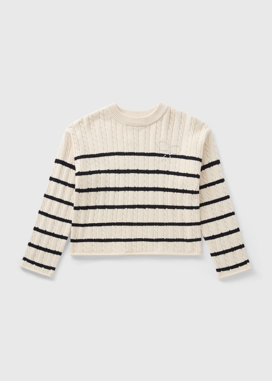 Girls Cream Striped Cable Jumper (7-15yrs)