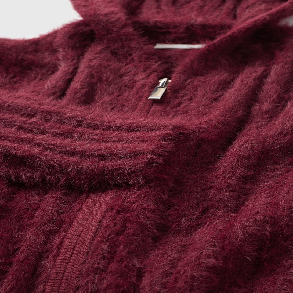 Girls Burgundy Fluffy Zip Up Cardigan (7-15yrs)