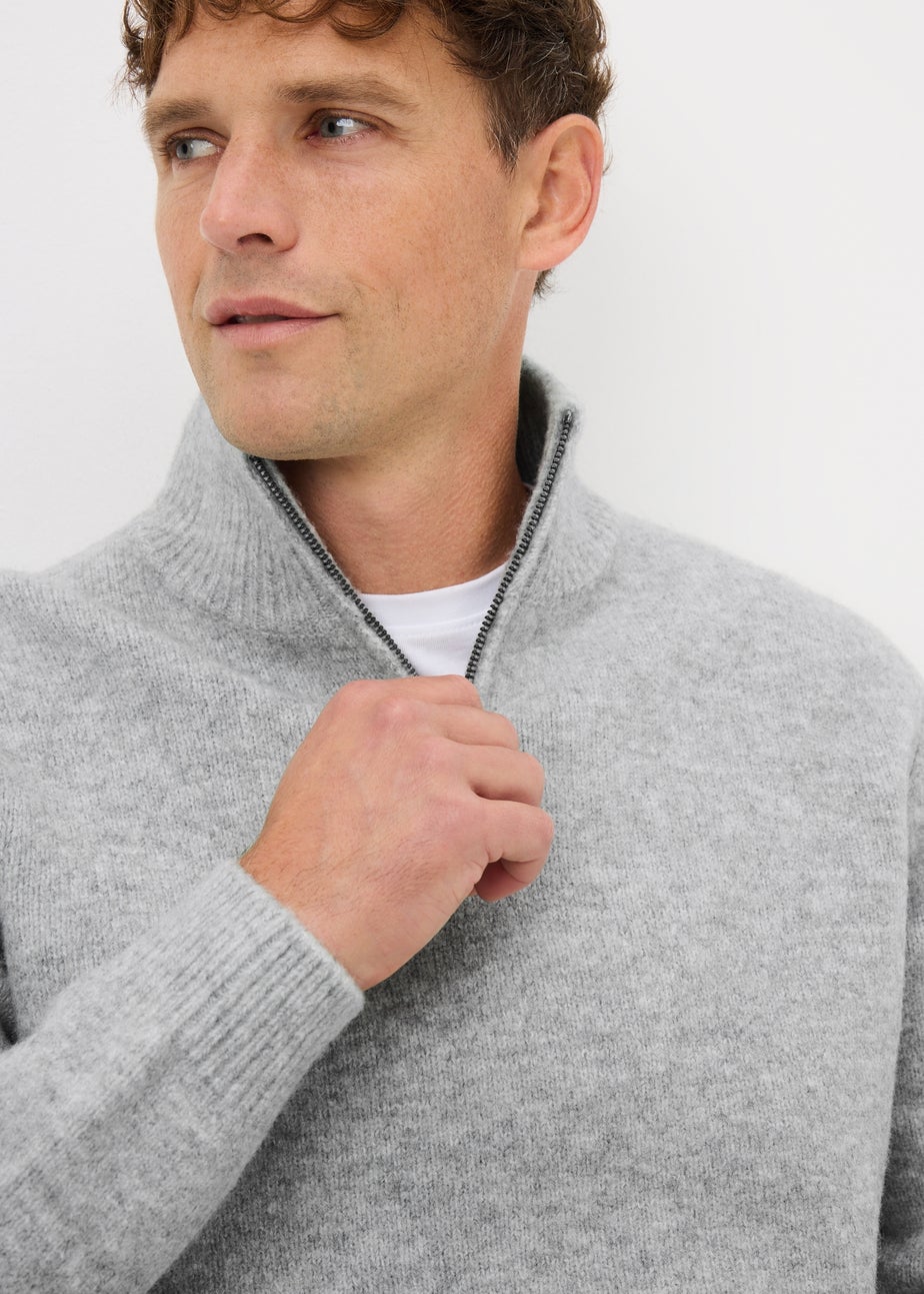 Grey Cosy Rib Quarter Zip