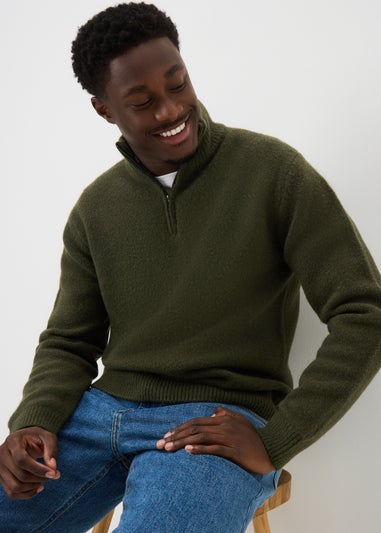 Khaki Quarter Zip Ribbed Jumper