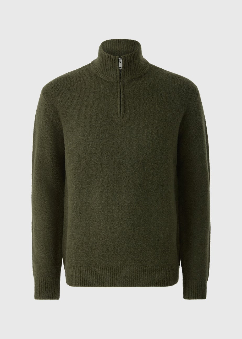 Khaki Quarter Zip Ribbed Jumper
