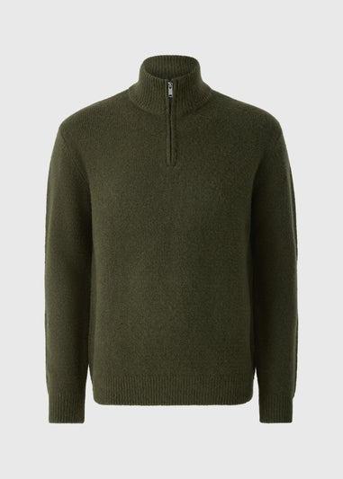 Khaki Quarter Zip Ribbed Jumper