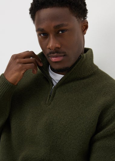 Khaki Quarter Zip Ribbed Jumper