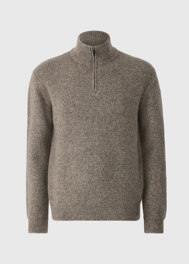 Brown Cosy Ribbed 1/4 Zip