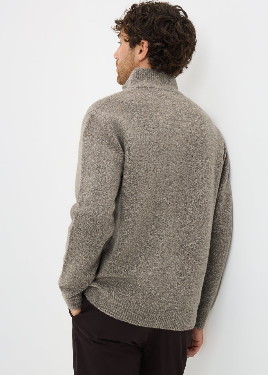 Brown Cosy Ribbed 1/4 Zip