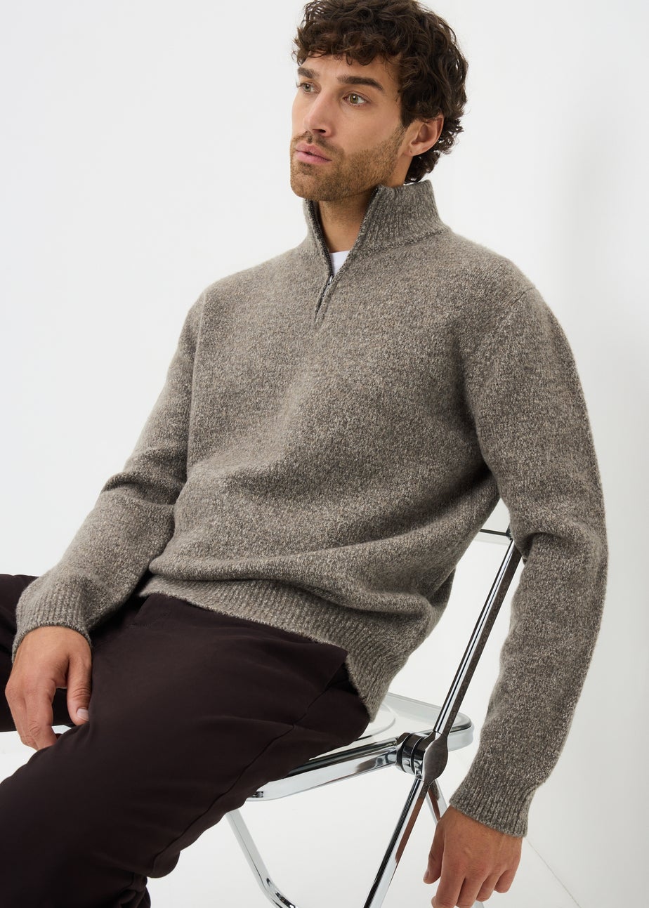 Brown Cosy Ribbed 1/4 Zip