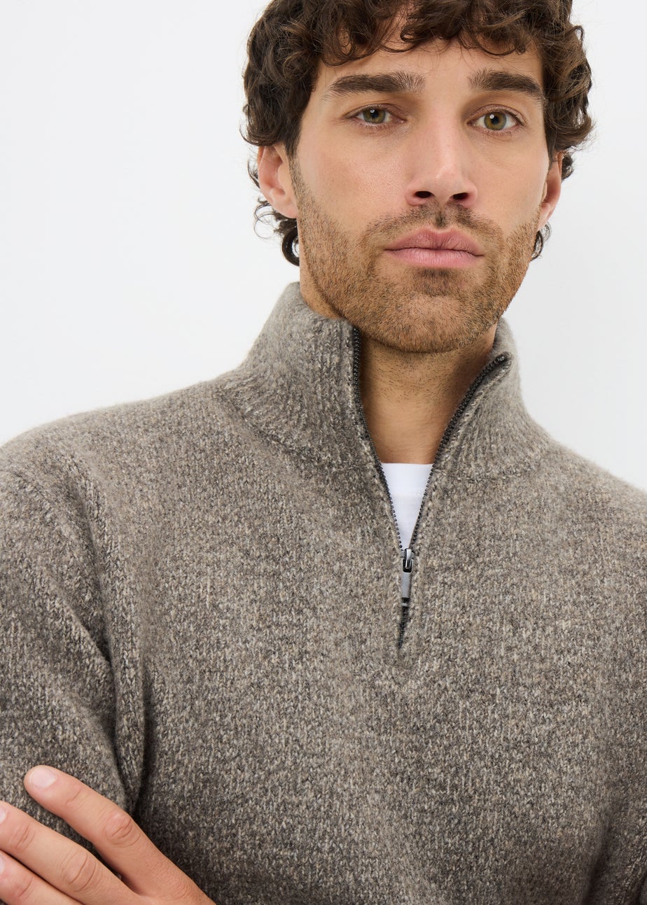 Brown Cosy Ribbed 1/4 Zip