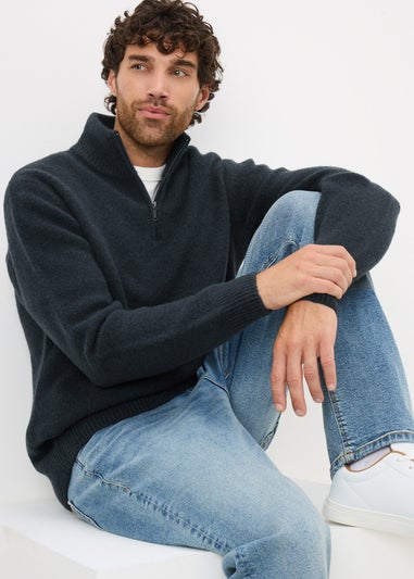 Navy Cosy Rib 1/4 Zip Jumper