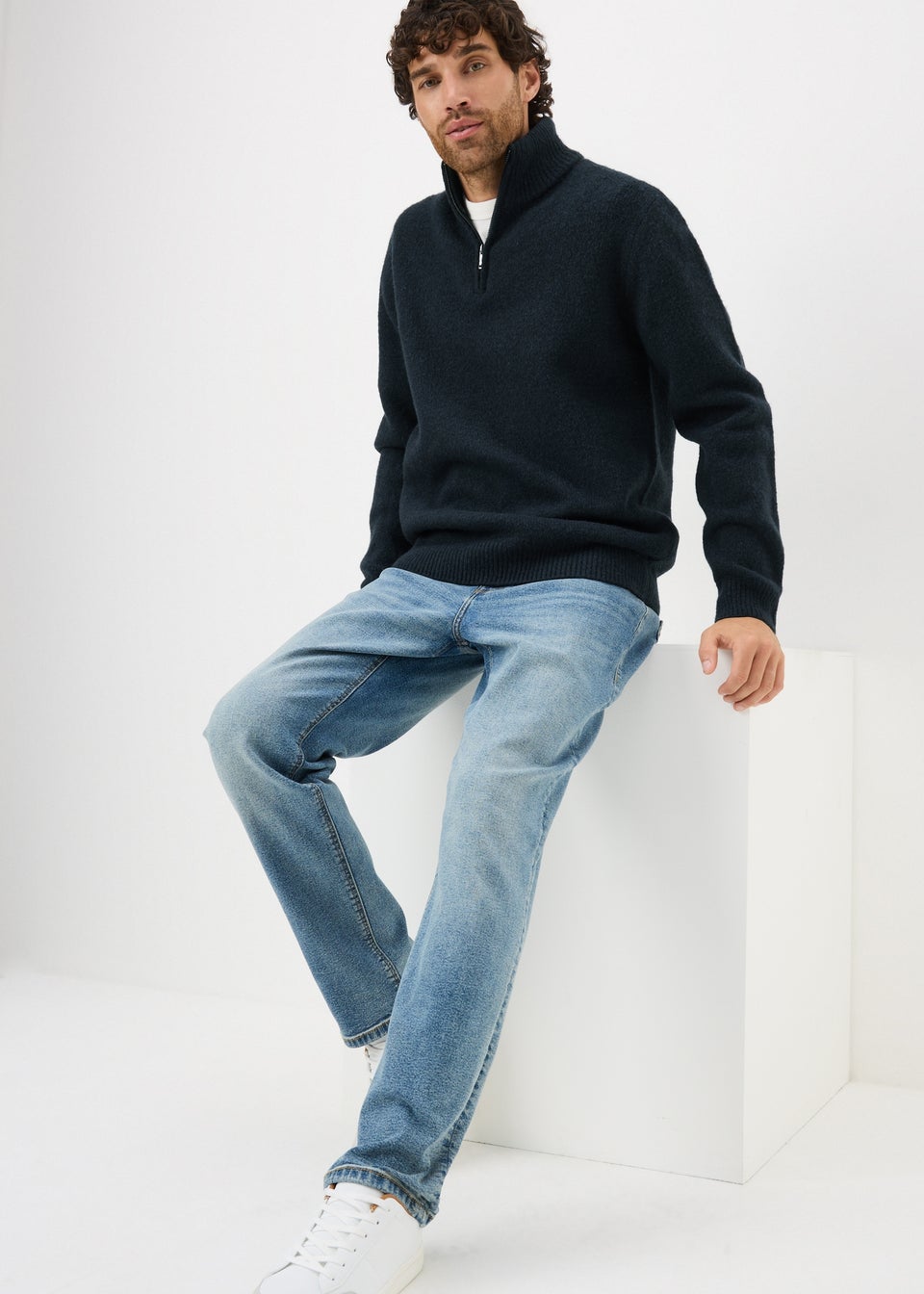 Navy Cosy Rib 1/4 Zip Jumper
