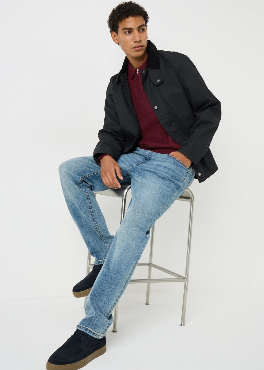 Burgundy Ribbed 1/4 Zip Polo Jumper