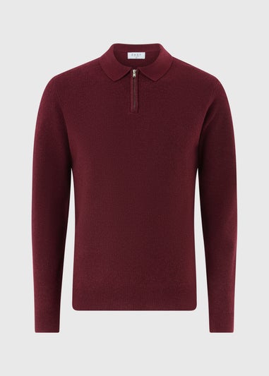 Burgundy Ribbed 1/4 Zip Polo Jumper