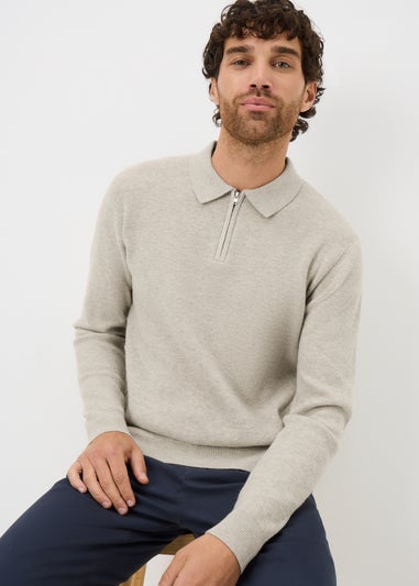 Beige Smart Ribbed Zip Polo