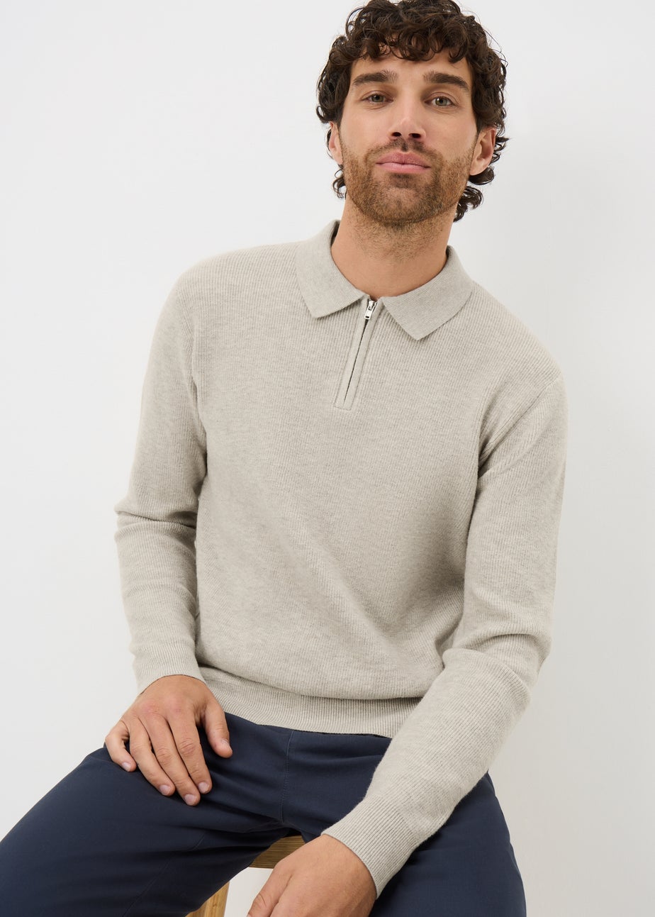 Beige Smart Ribbed Zip Polo