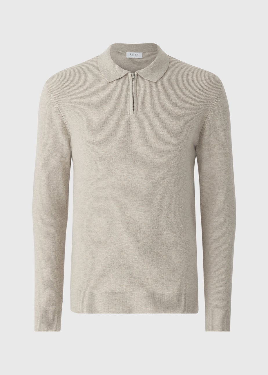 Beige Smart Ribbed Zip Polo