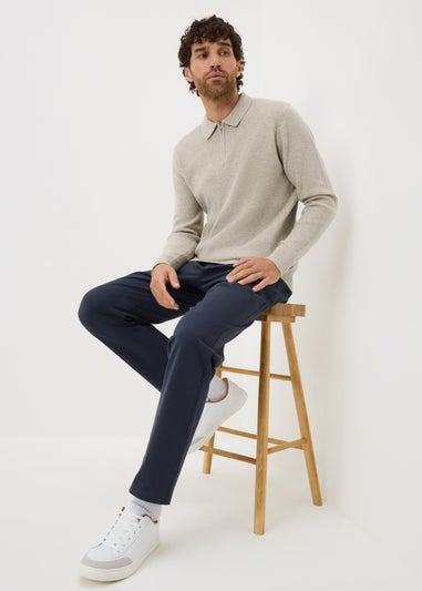 Beige Smart Ribbed Zip Polo