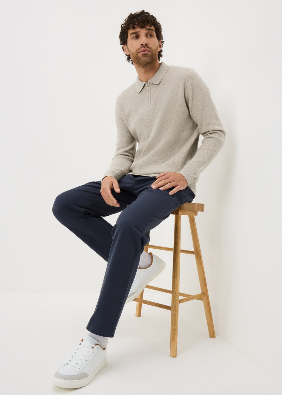 Beige Smart Ribbed Zip Polo