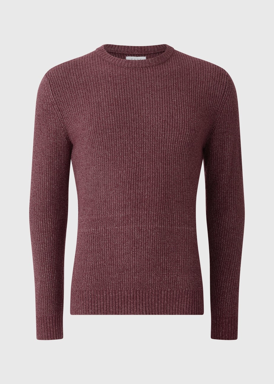 Burgundy Ribbed Crew Jumper