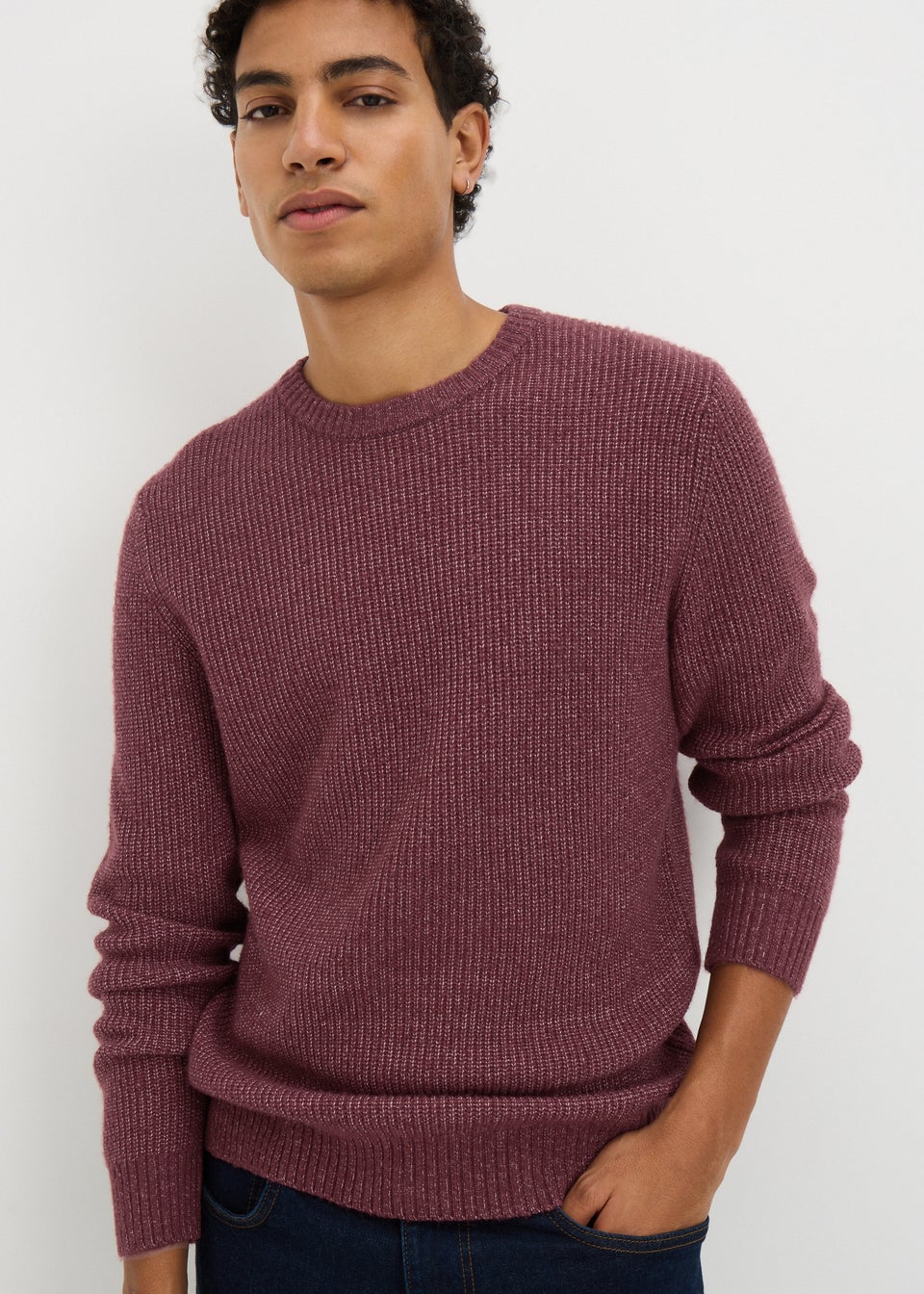 Burgundy Ribbed Crew Jumper