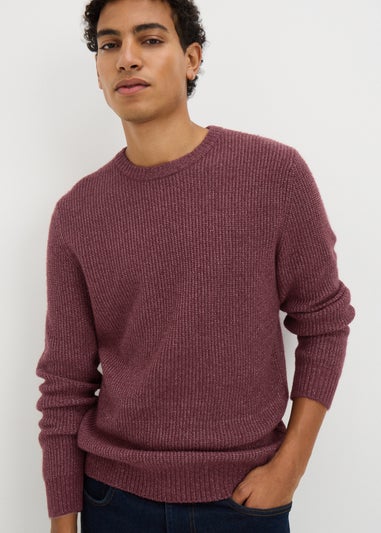 Burgundy Ribbed Crew Jumper
