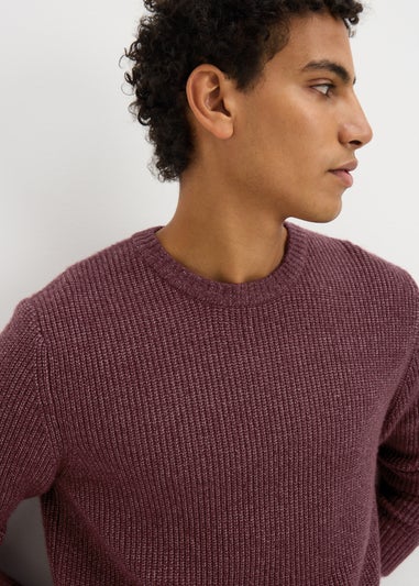Burgundy Ribbed Crew Jumper