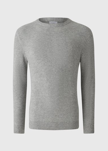 Grey Ribbed Crew Neck Jumper