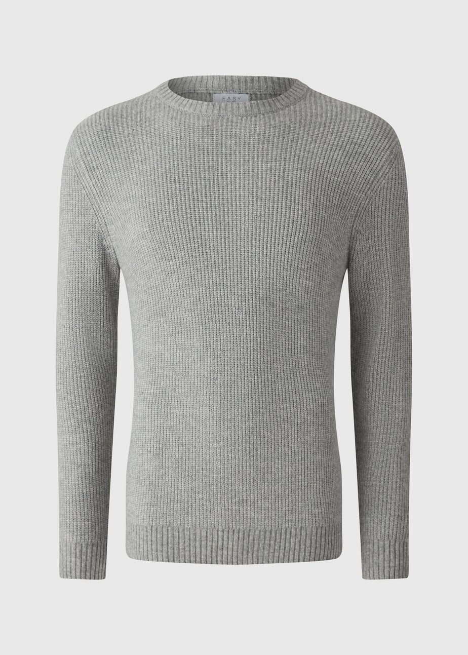 Grey Ribbed Crew Neck Jumper