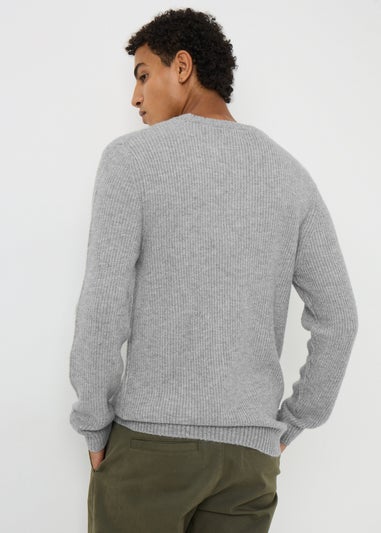 Grey Ribbed Crew Neck Jumper