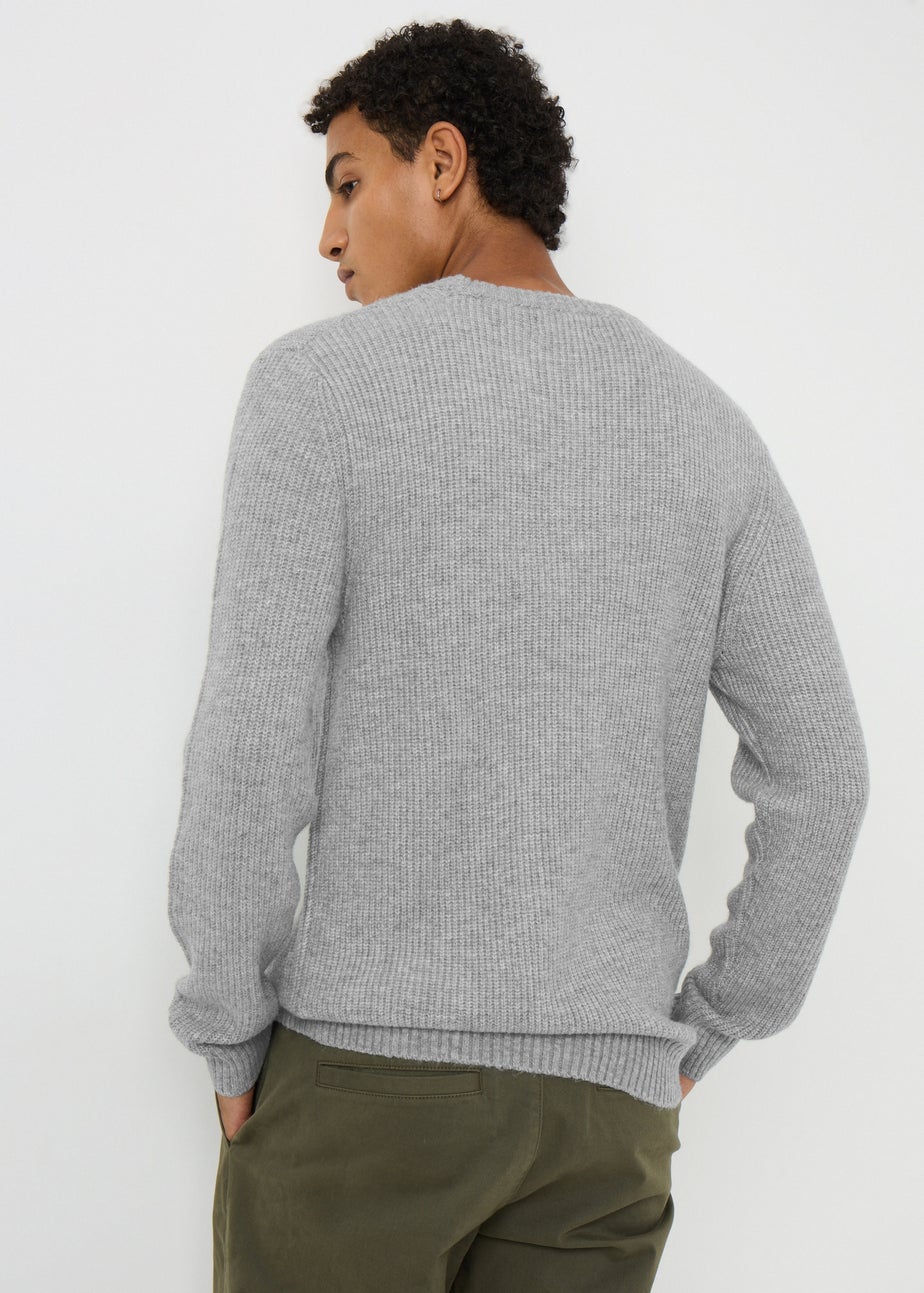 Grey Ribbed Crew Neck Jumper