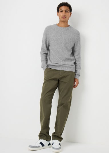 Grey Ribbed Crew Neck Jumper