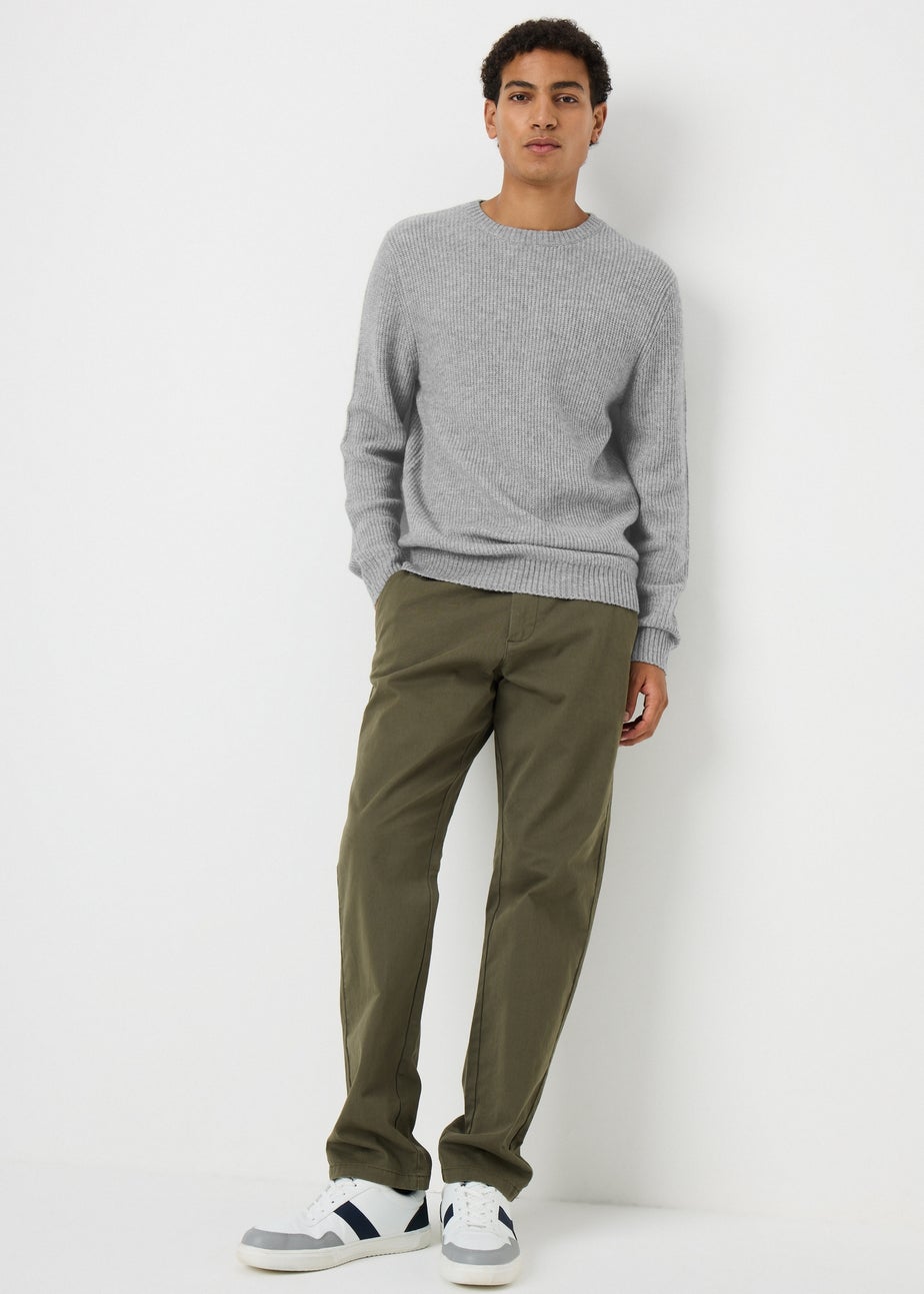 Grey Ribbed Crew Neck Jumper