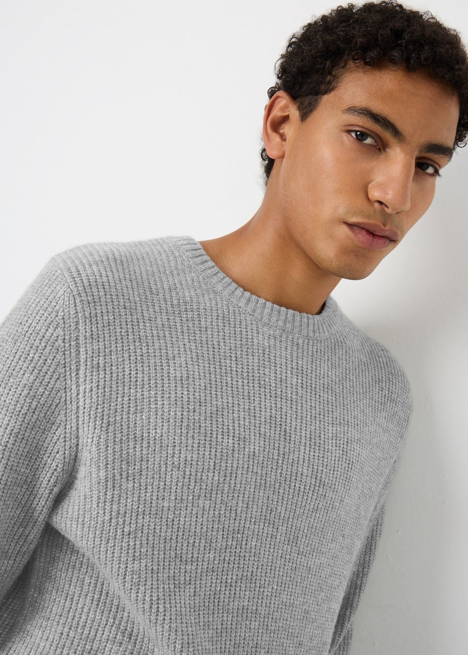Grey Ribbed Crew Neck Jumper