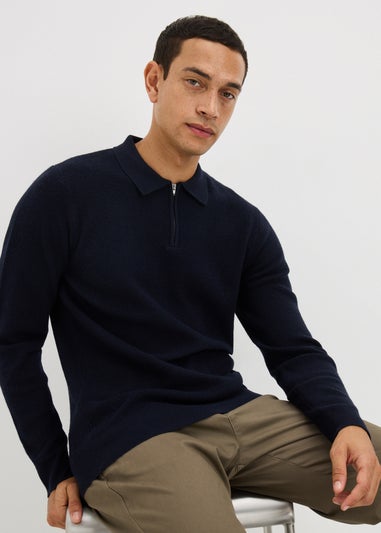 Navy Smart Rib Polo Shirt
