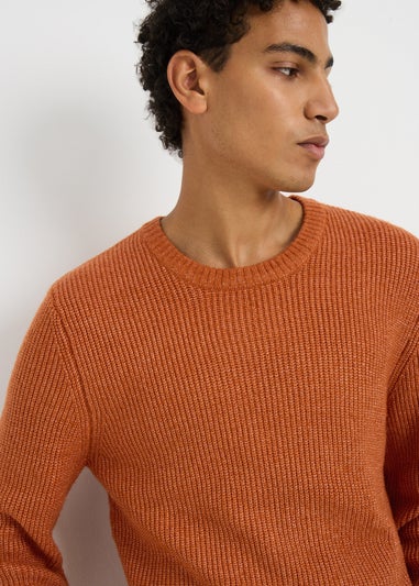 Orange Ribbed Crew Neck Jumper