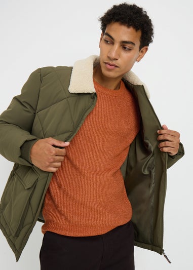 Orange Ribbed Crew Neck Jumper