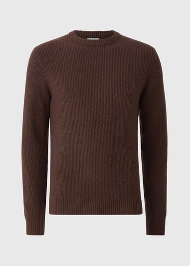 Brown Ribbed Crew Neck Jumper