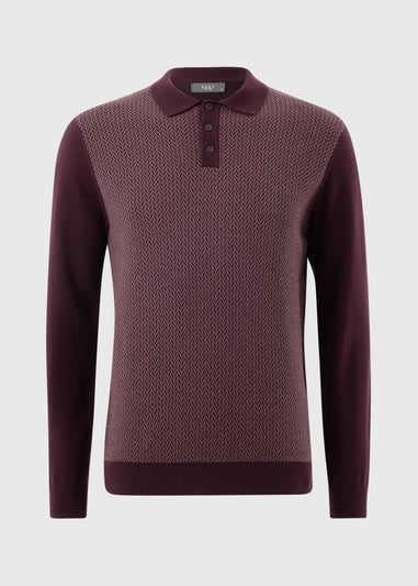 Burgundy Knitted Long Sleeve Polo Shirt