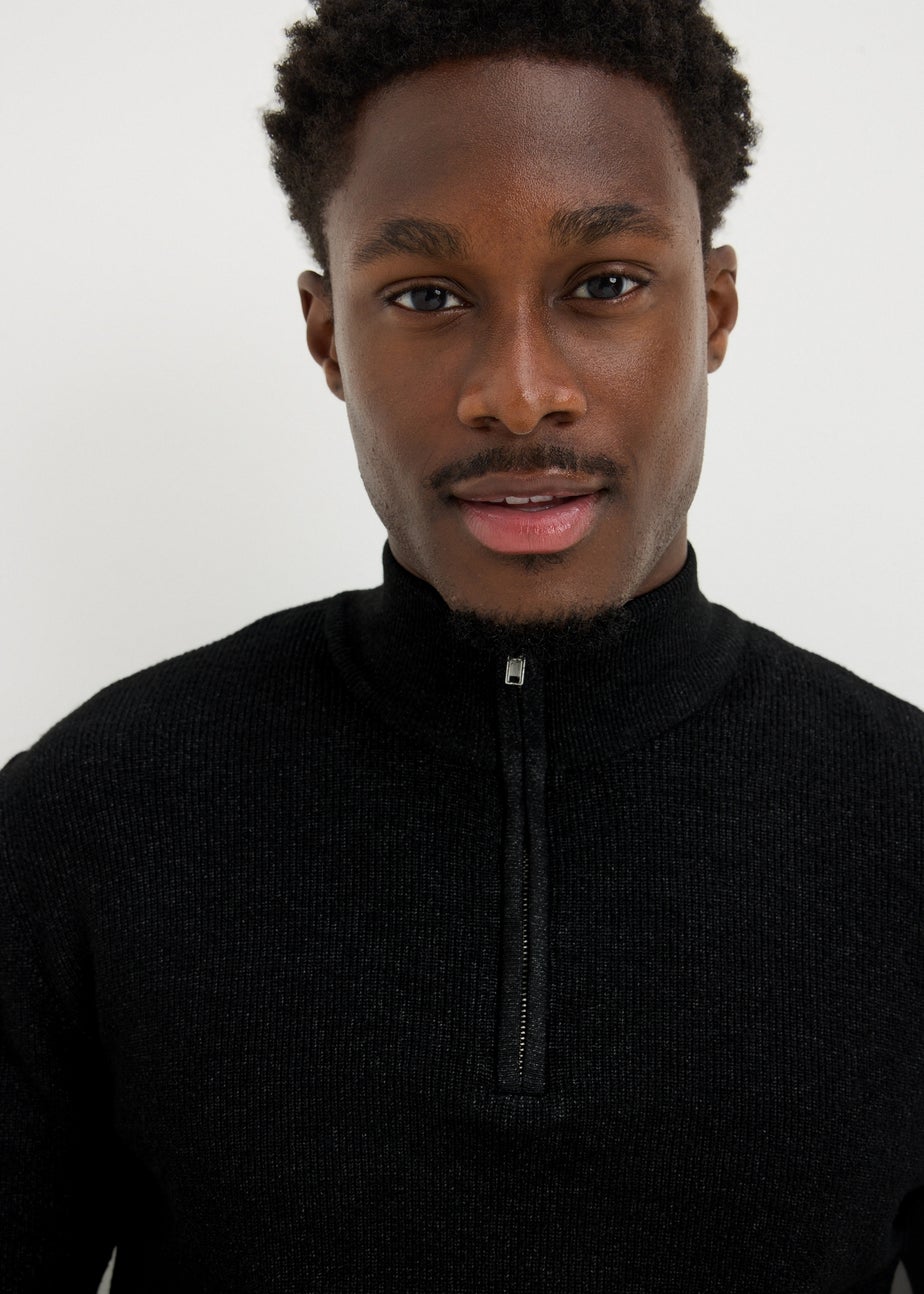 Black Smart Ribbed 1/4 Zip Jumper