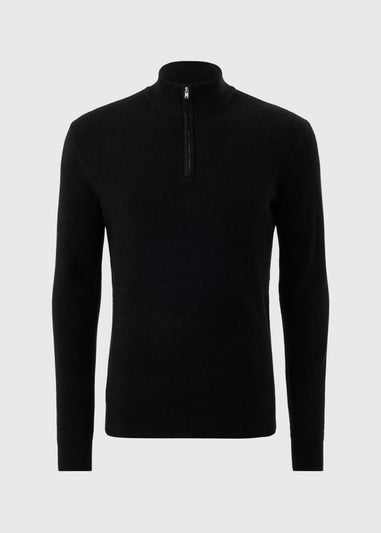 Black Smart Ribbed 1/4 Zip Jumper