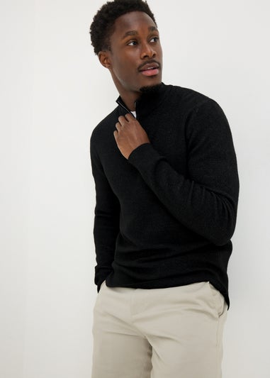 Black Smart Ribbed 1/4 Zip Jumper