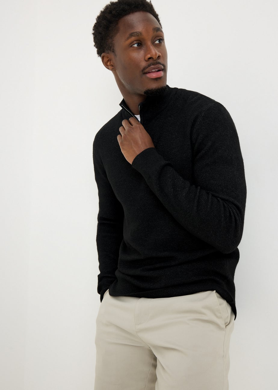 Black Smart Ribbed 1/4 Zip Jumper