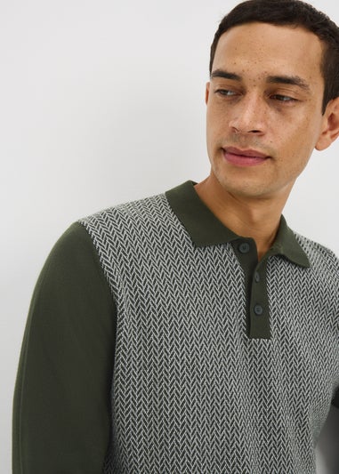 Green Design Knitted Polo Shirt